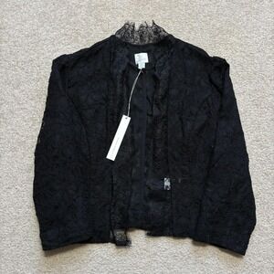 Lauren Conrad Lace Jacket Womens 8 Black Dark Romance Sheer Ruffle Open Front